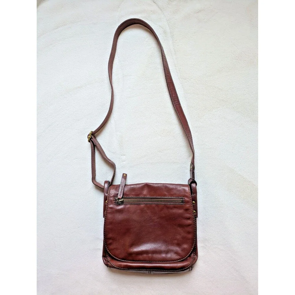 Fossil Brown Leather Saddle Crossbody Messenger Flap Bag